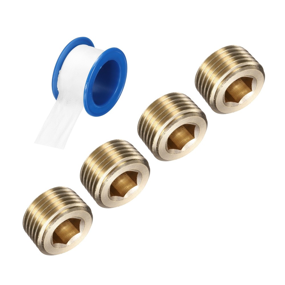 4Pcs 1/2 PT Brass Pipe Plug Fitting, Male Thread Internal Hex Socket Pipe Cap