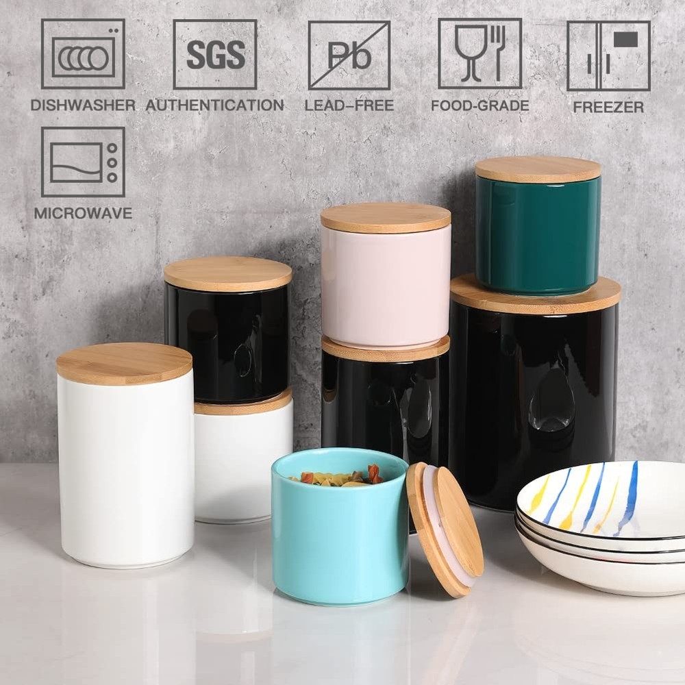 Keep Coffee Fresh Longer - 4 Ceramic Stackable Canisters White