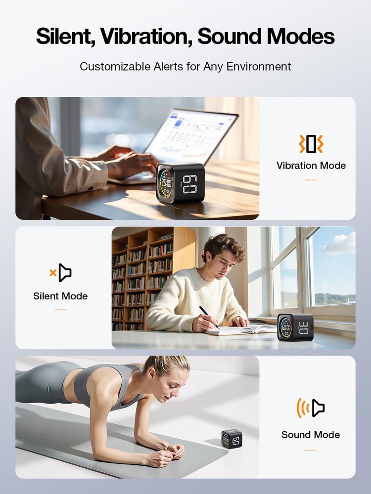TK3 Pomodoro Timer Cube, Productivity Timer, 5/10/30/60 Min Presets, Custom C...