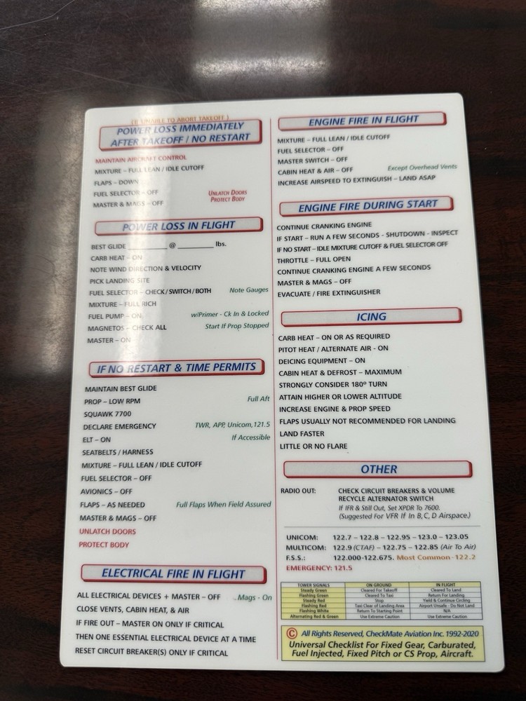 Checkmate Universal Checklist For Single Engine Aircraft With Fixed Gear