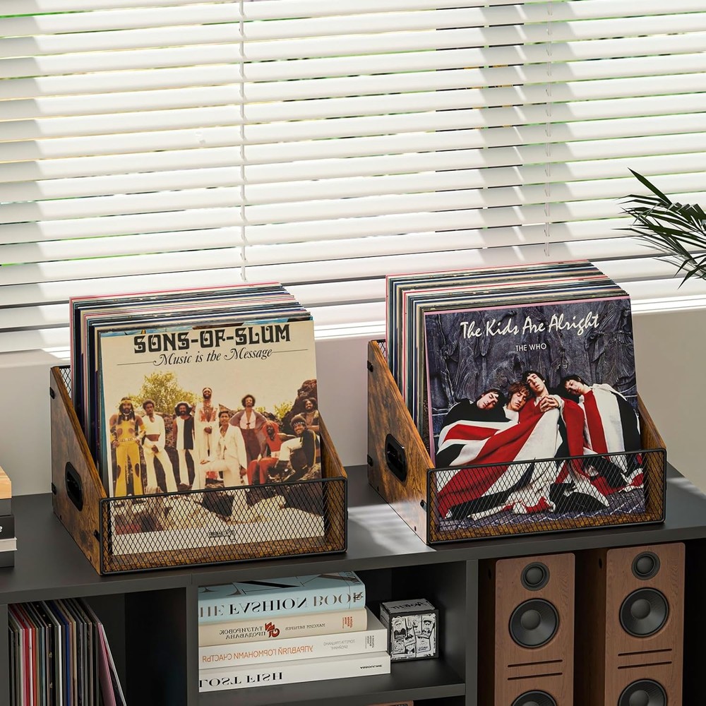 Vinyl Record Storage Holder Trapezoidal LP Vinyl Record Crate with Handle