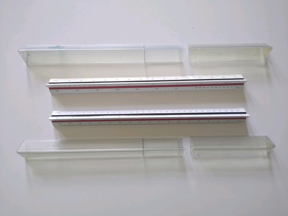 A W Faber-Castell 883/b & 883/c Triangular Engineering Drawing Scale Ruler Cased