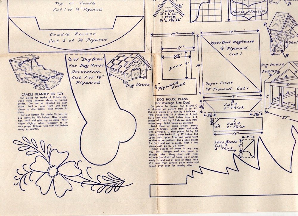 VTG 1950s DIY WOODWORKING HOBBYCRAFT BLUEPRINTS PATTERNS, 4 PAGES