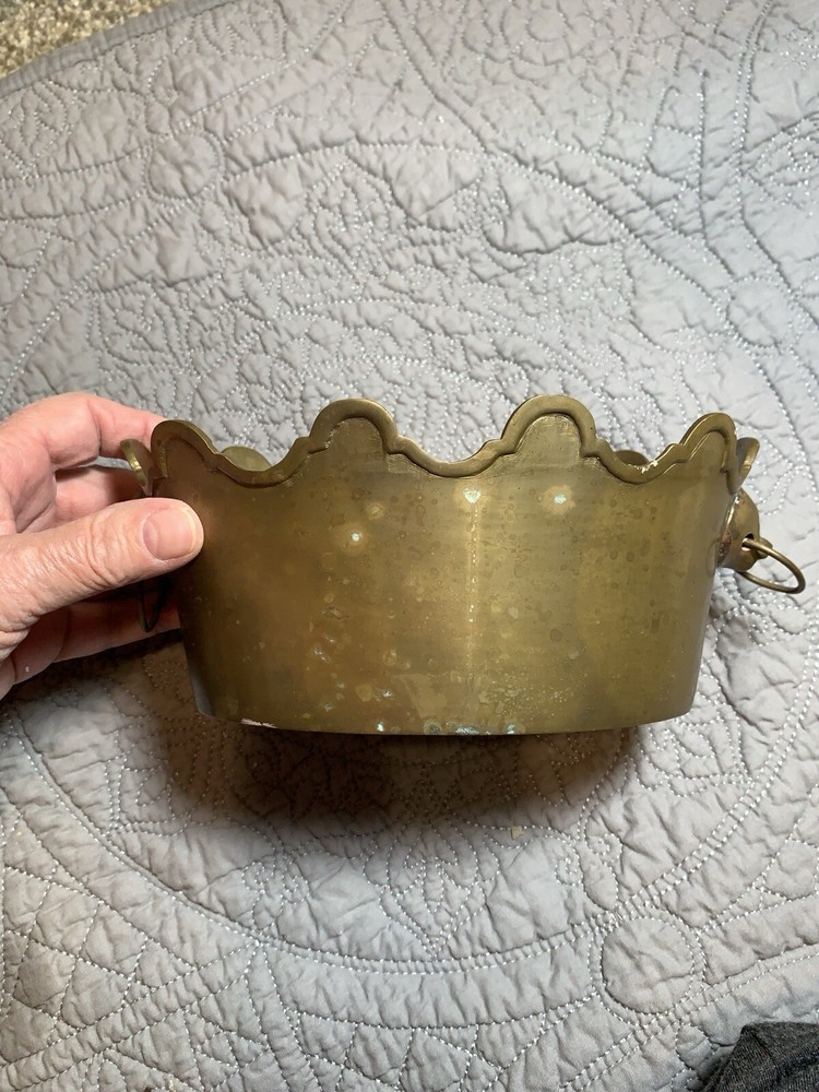 Vintage Solid Brass Planter Cachepot Lion Head Ring Crown Shape #F2