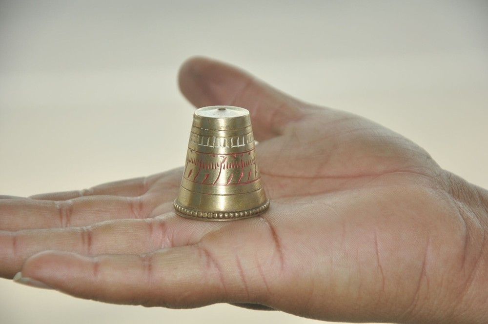 Vintage Unique Shape Brass Handcrafted Lacquer Work Powder Bottle