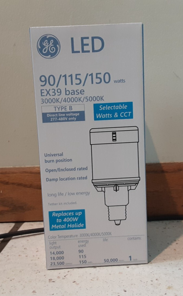 GE LED Lamp. 90, 115, 150 Watts 3000k, 4000k, 5000k, EX39 Base, Type B.