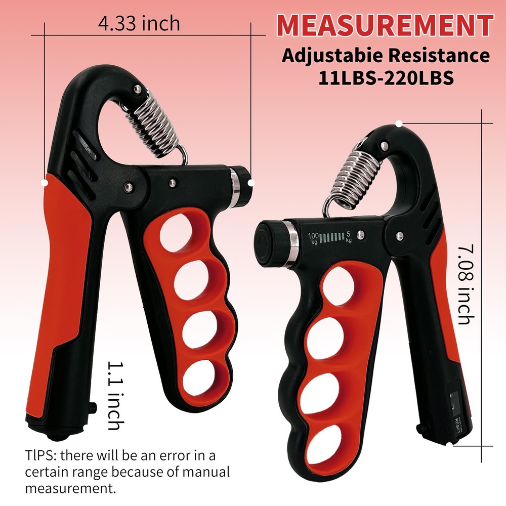 Grip Strength Trainer 2 Pack - Adjustable 11-220Lbs (5-100KG) with Auto Count...