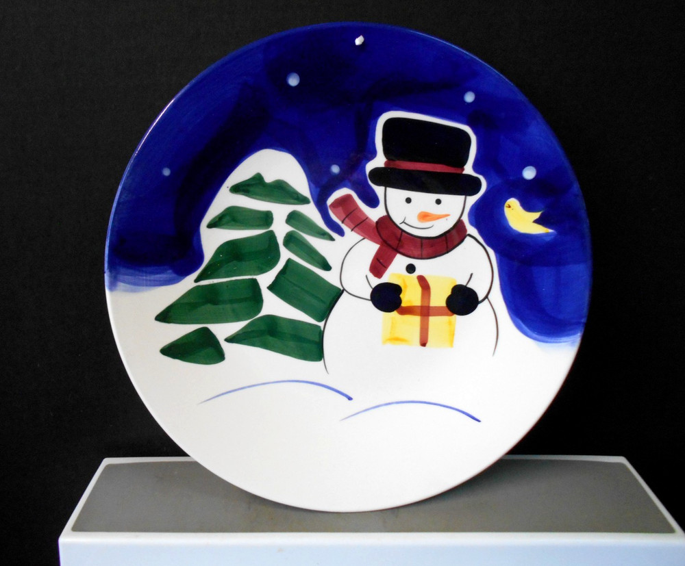 11 pc Christmas Dinnerware Set – Snowman Design Plates Bowls Mugs Stoneware