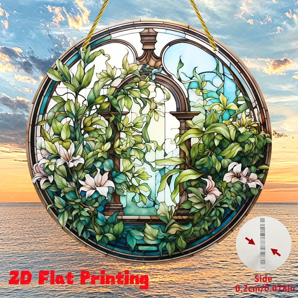 2D Flat Printing Spring Theme Suncatcher Acrylic Round Window Hanging Decor Gift