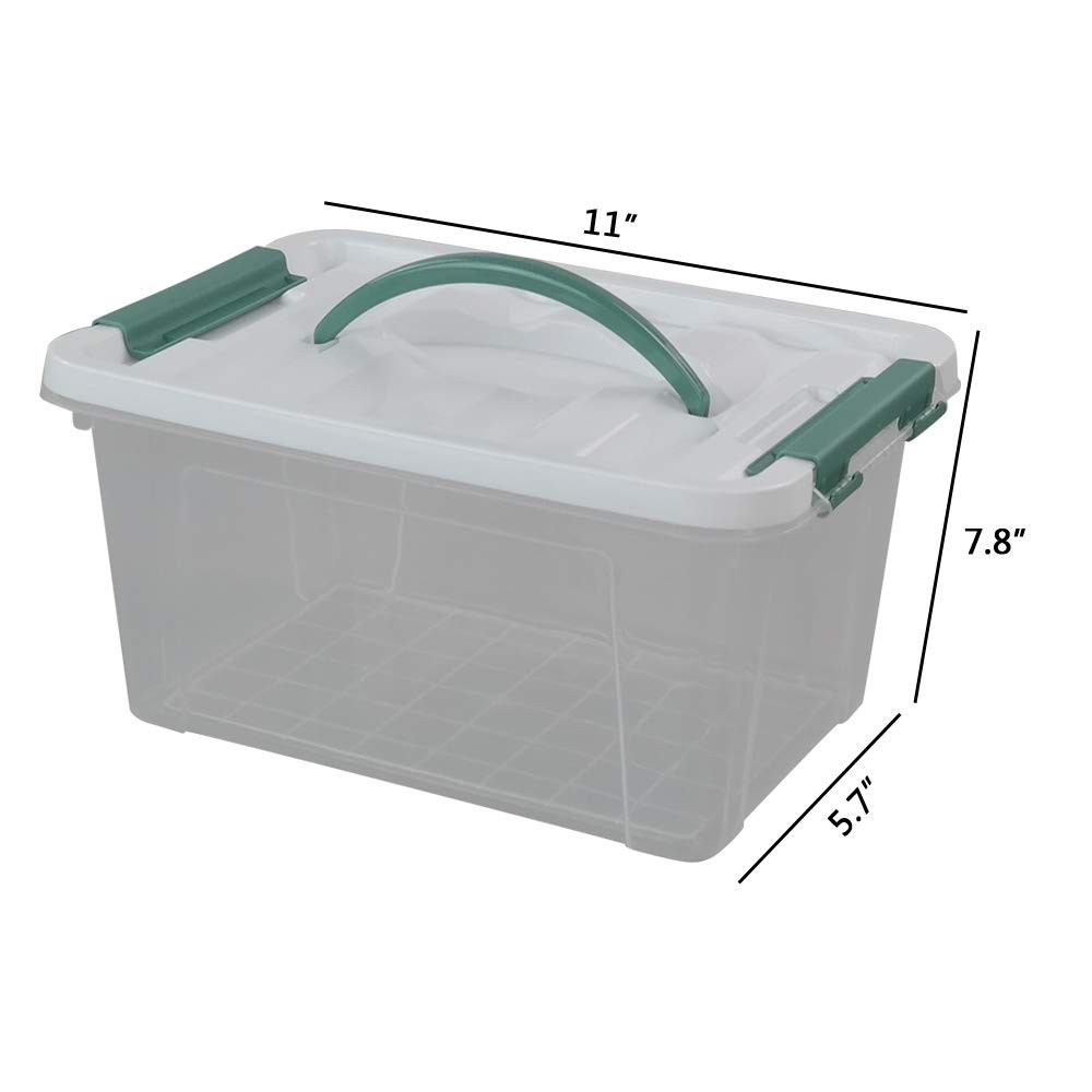 6 Quart Clear Storage Bins with Lid and Green Handle, Multipurpose Stackable ...