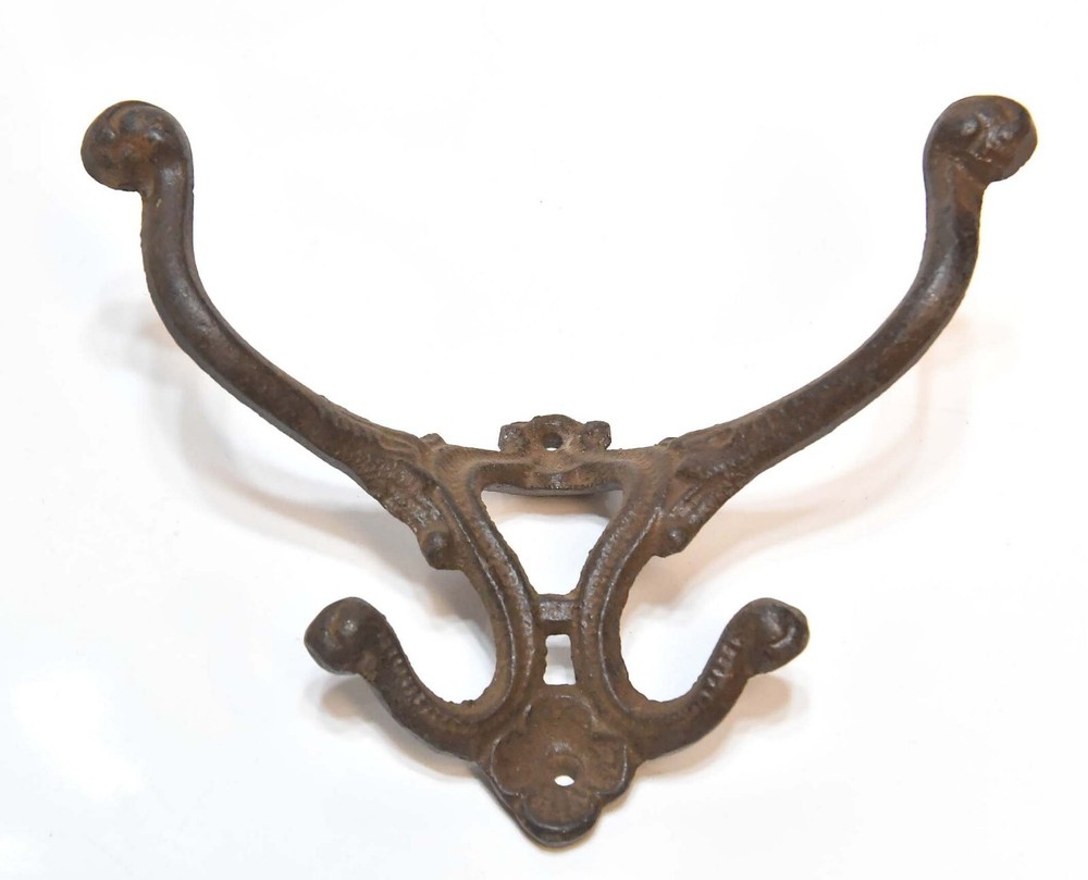 LARGE VICTORIAN STYLE CAST IRON WALL MOUNT HAT / COAT HOOK 4 PRONG
