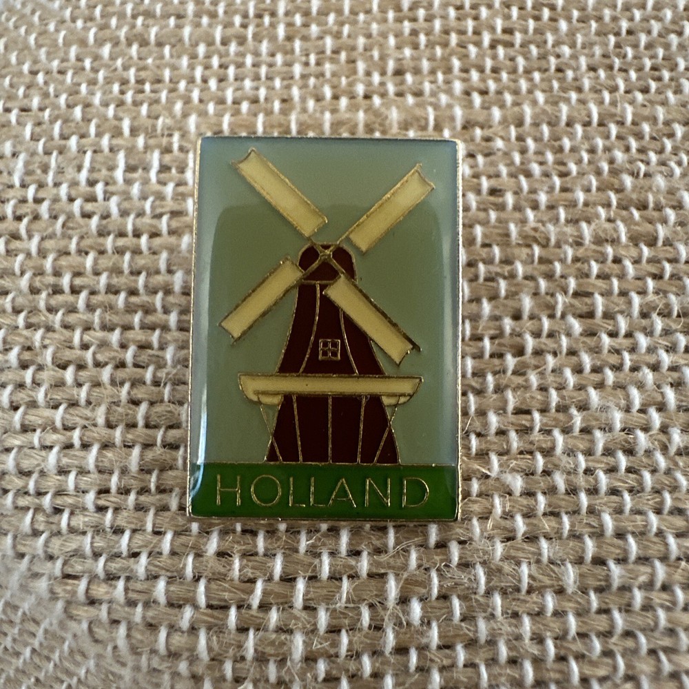 Vintage Holland Windmill Enameled Rectangle Pin