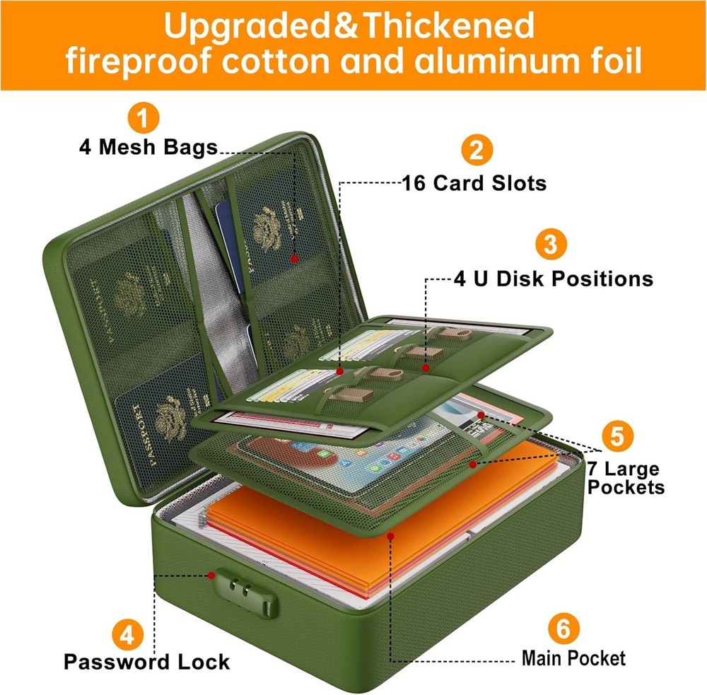 Portable 8-Layer Fireproof & Waterproof Document Organizer - Maximum Protection