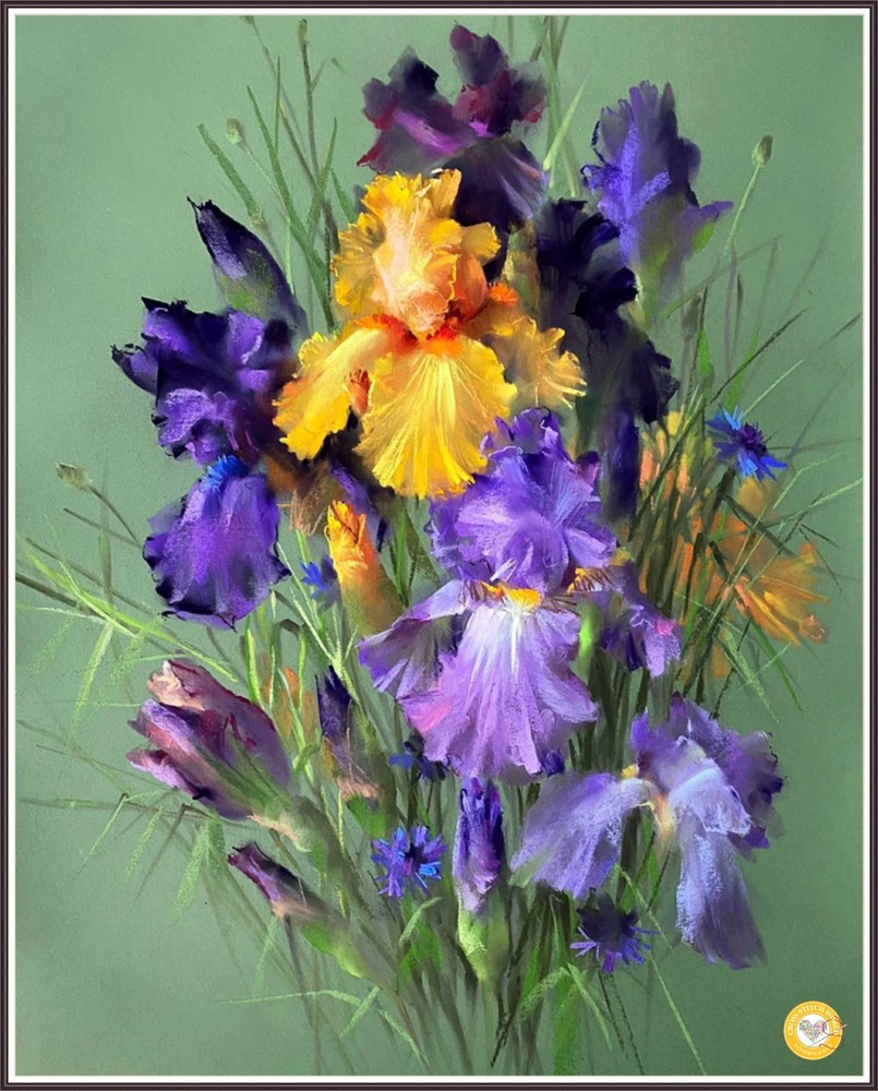 Violet irises Chart Counted Cross Stitch Pattern Needlework 651