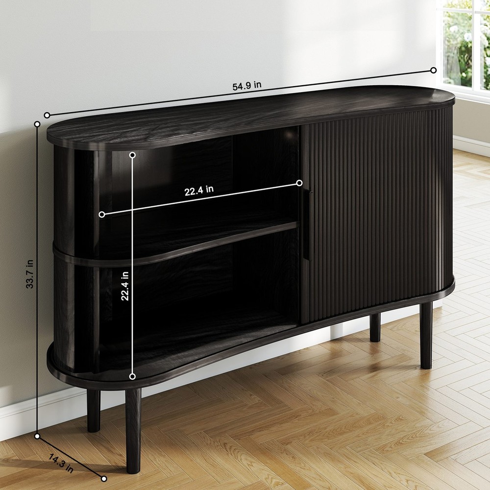 Curved MDF Sideboard With Handles For Neat Bedroom Organization