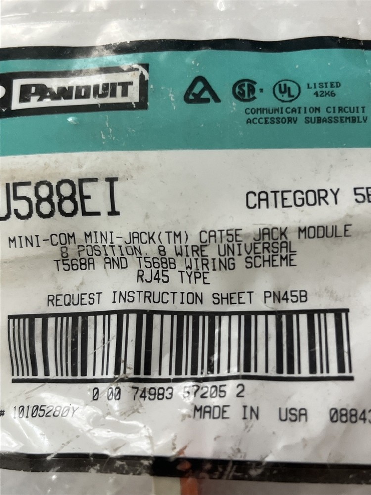 Panduit CJ588EI Mini Com Mini Jack Module 8 Position Universal