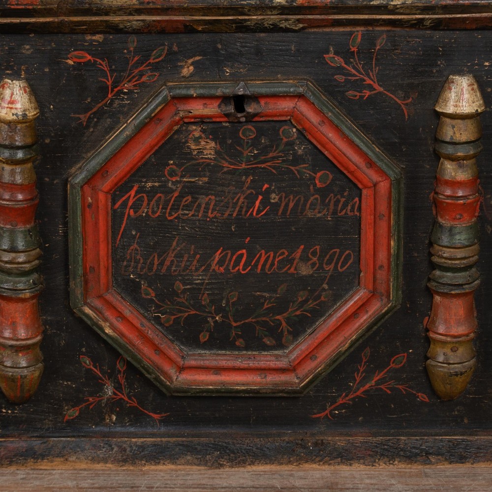 Original Painted Hungarian Flat-Top Trunk, Dated 1890