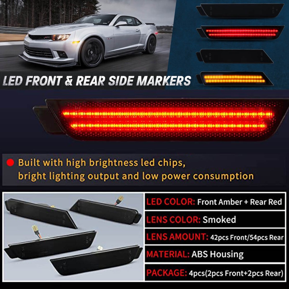 Front Rear LED Side Marker Lights For Chevy Camaro 2010 2011 2012 2013 2014 2015
