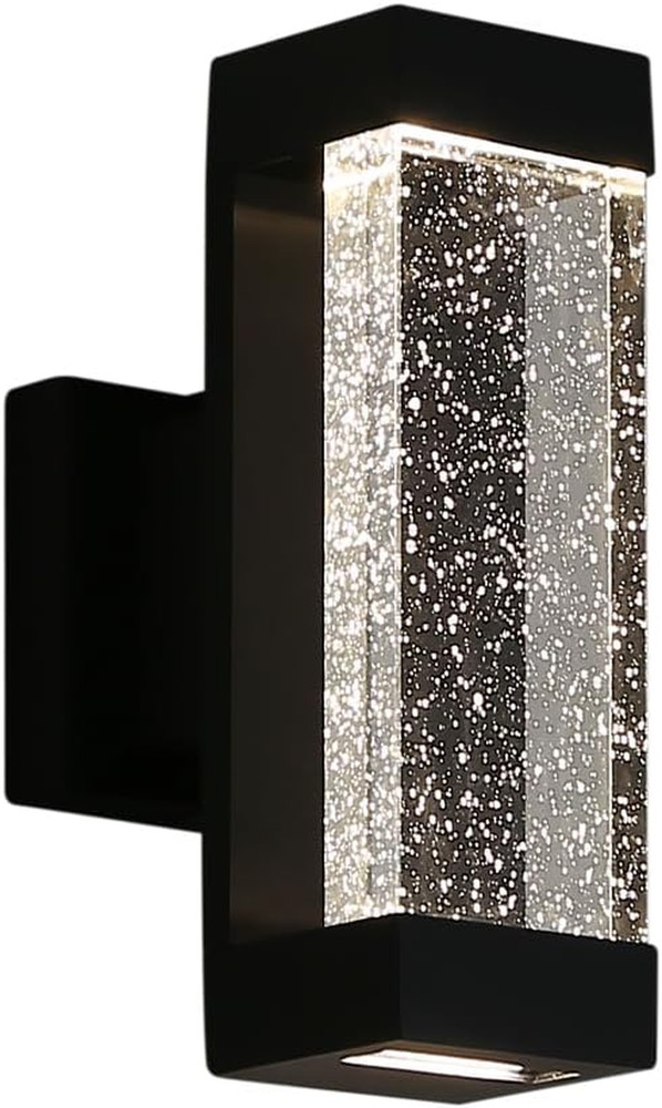 Matte Black Modern Crystal Bubble Outdoor Wall Light, 12W Warm White