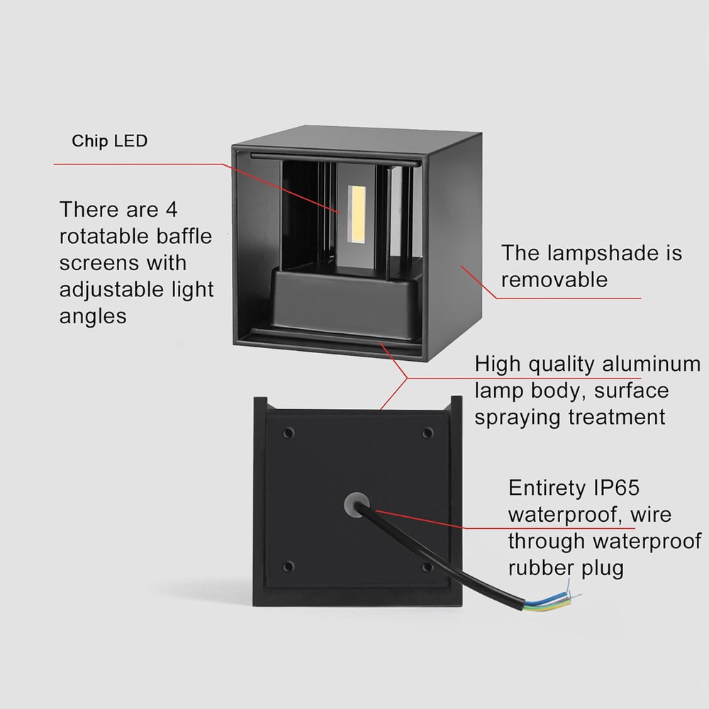 2 Pack LED Outdoor Wall Sconces - Waterproof Modern Black Up/Down Lights