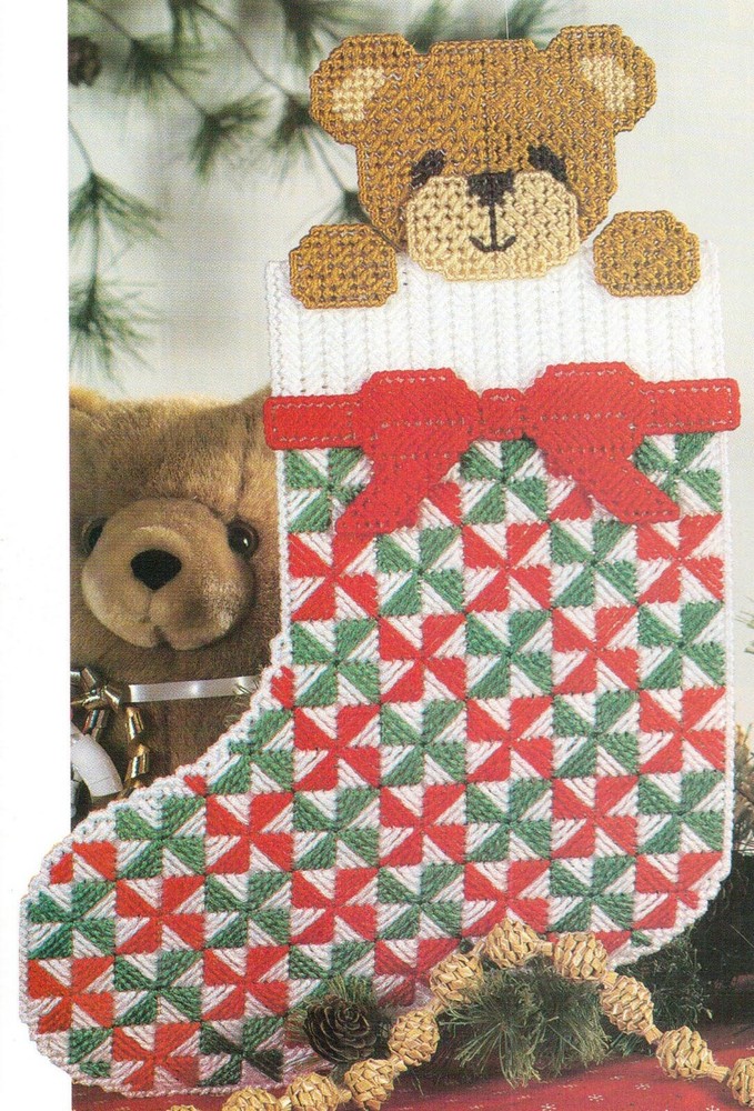 PEEK A BOO BEAR STOCKING CHRISTMAS PLASTIC CANVAS PATTERN INSTRUCTIONS