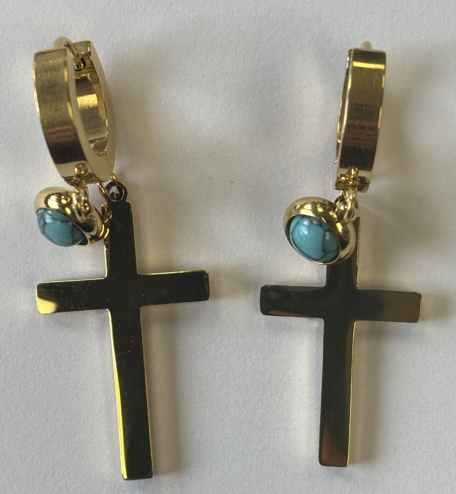 DIY Turquoise Gold Cross Earrings