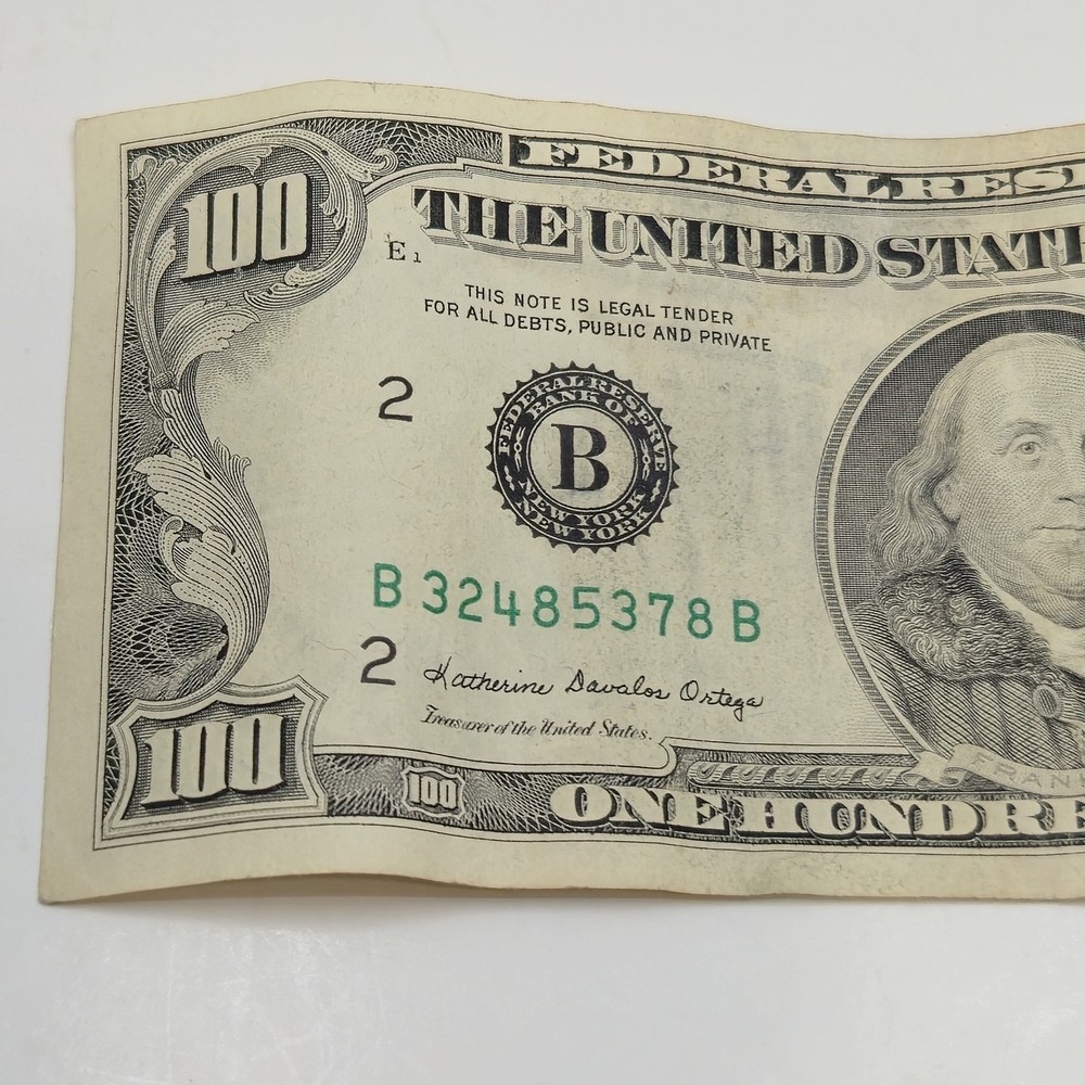 1985 Small Face $100 Dollar Bill Error Ink Smear Discoloration