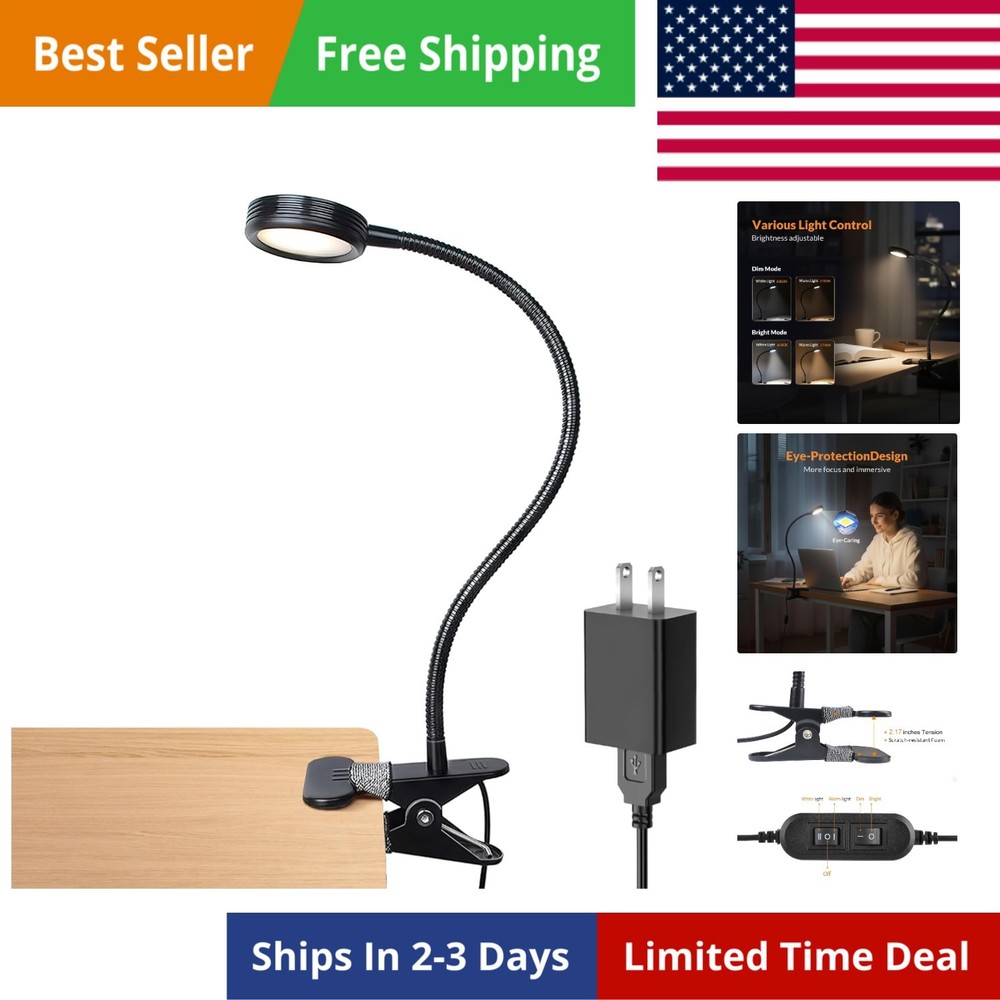 Lightweight Clip-On Reading Light with Gooseneck Design - Perfect for Any Space