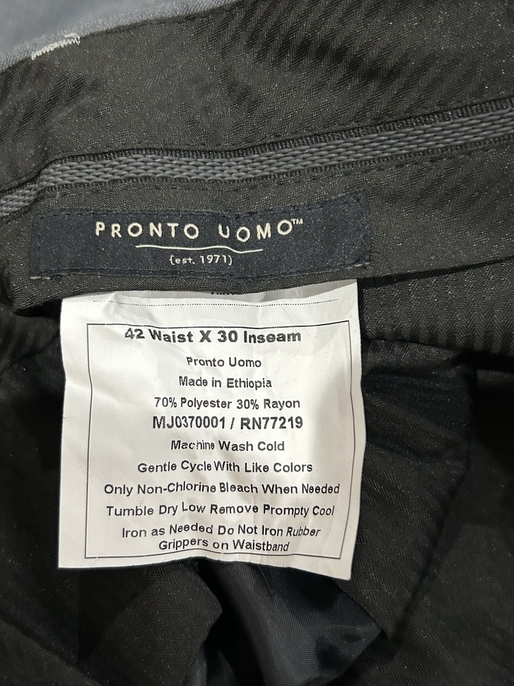 Pronto Uomo Platinum Regular Fit Suit Separate Pants Polyester Men's 42x30