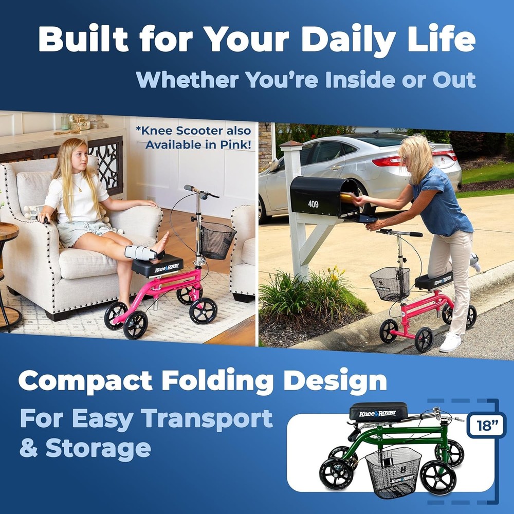 Knee Walker Scooter Foldable Steerable Crutch Alternative w/ Basket