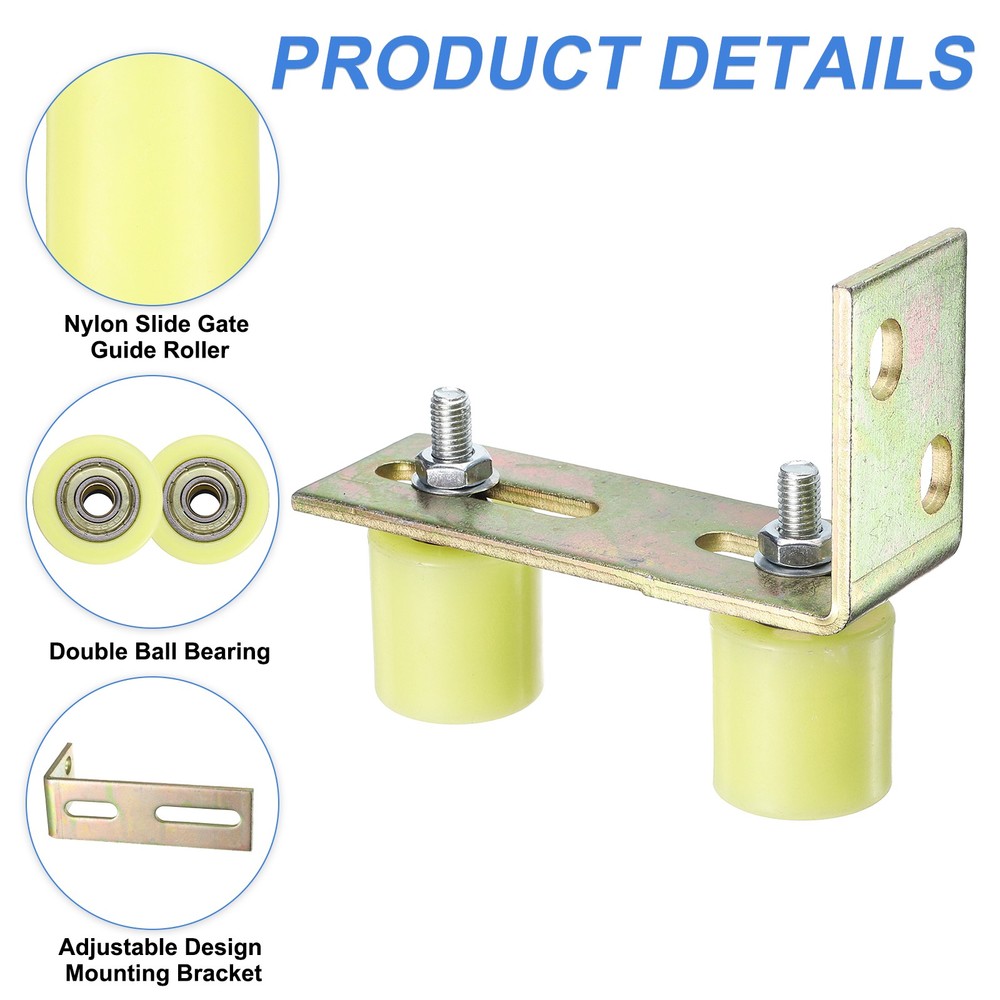 4Pcs Slide Gate Guide Roller 1.7" Nylon Gate Support Roller with Bracket Yellow