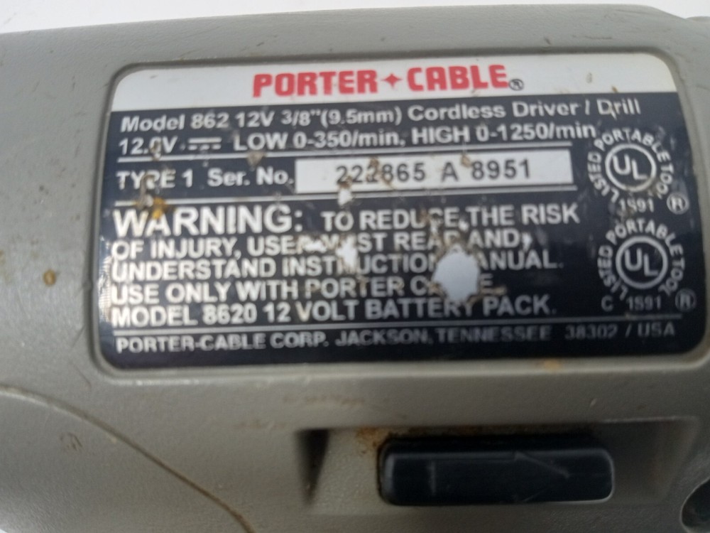 Porter Cable Cordless 3/8 inch Drill 12 volt Tool only Untested #862