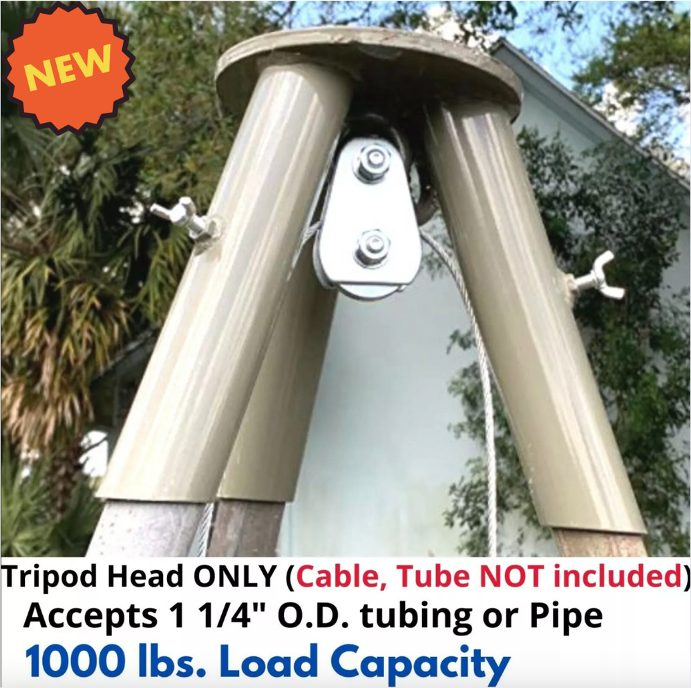 Tripod Header w Pulley Deer Feeder Stump Puller Camping Hunting Hanging Fire Pit