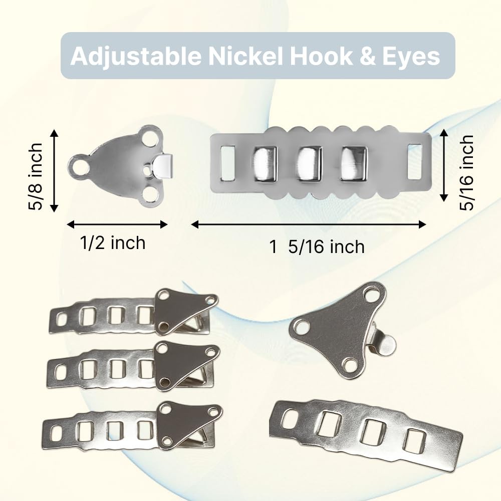 Adjustable Nickel Hook & Eyes Sewing Hooks and Closure - 3 Small, Silver