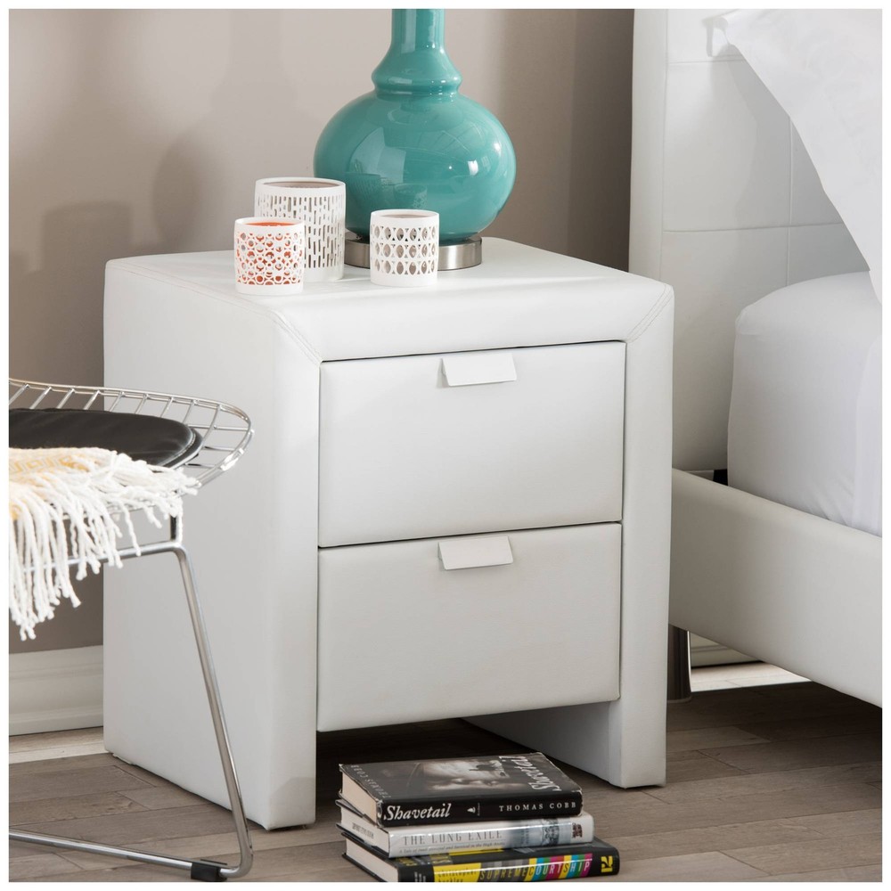 Baxton Studio Frey White Upholstered Modern Nightstand