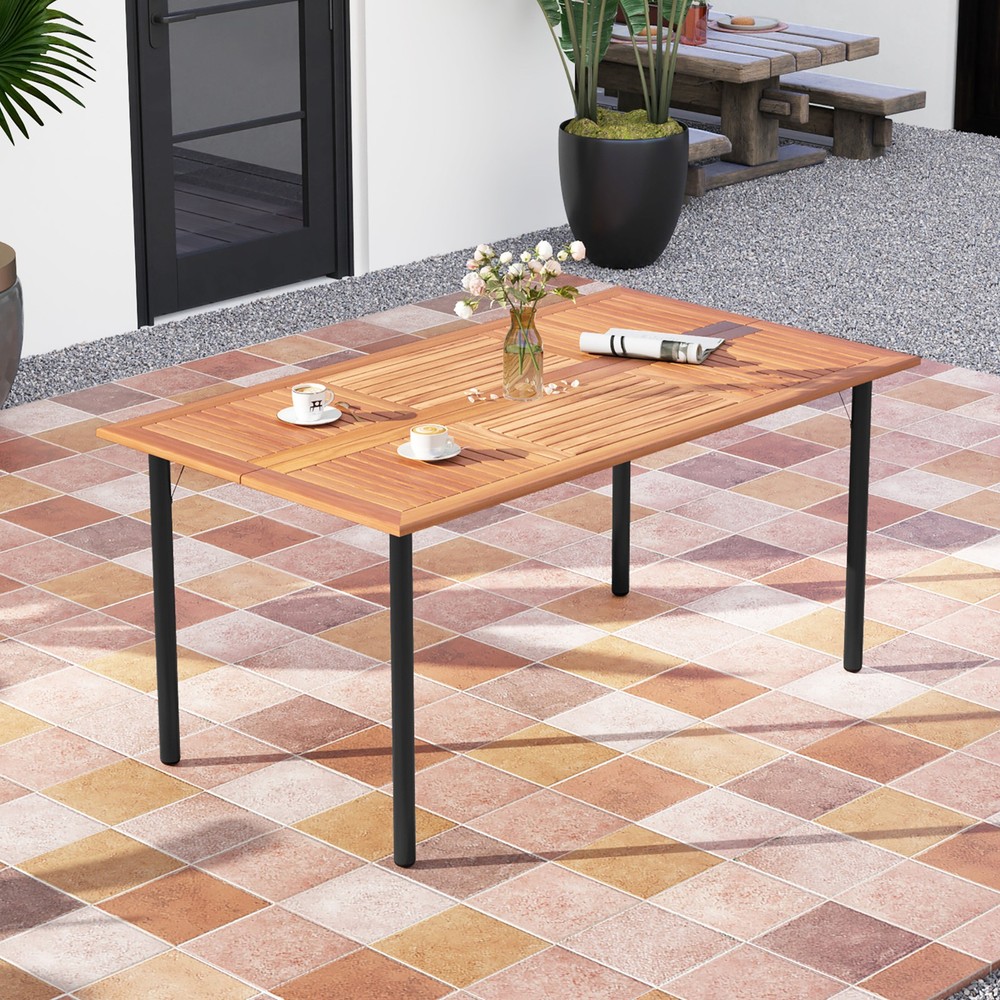 Rectangular Acacia Wood Dining Table w/ 1.9'' Umbrella Hole Patio Natural &