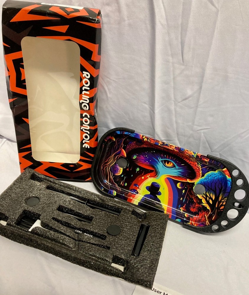 Tinplate Rolling Tray Cone Loader Set, Metal - Trippie Hippie Design-damaged box