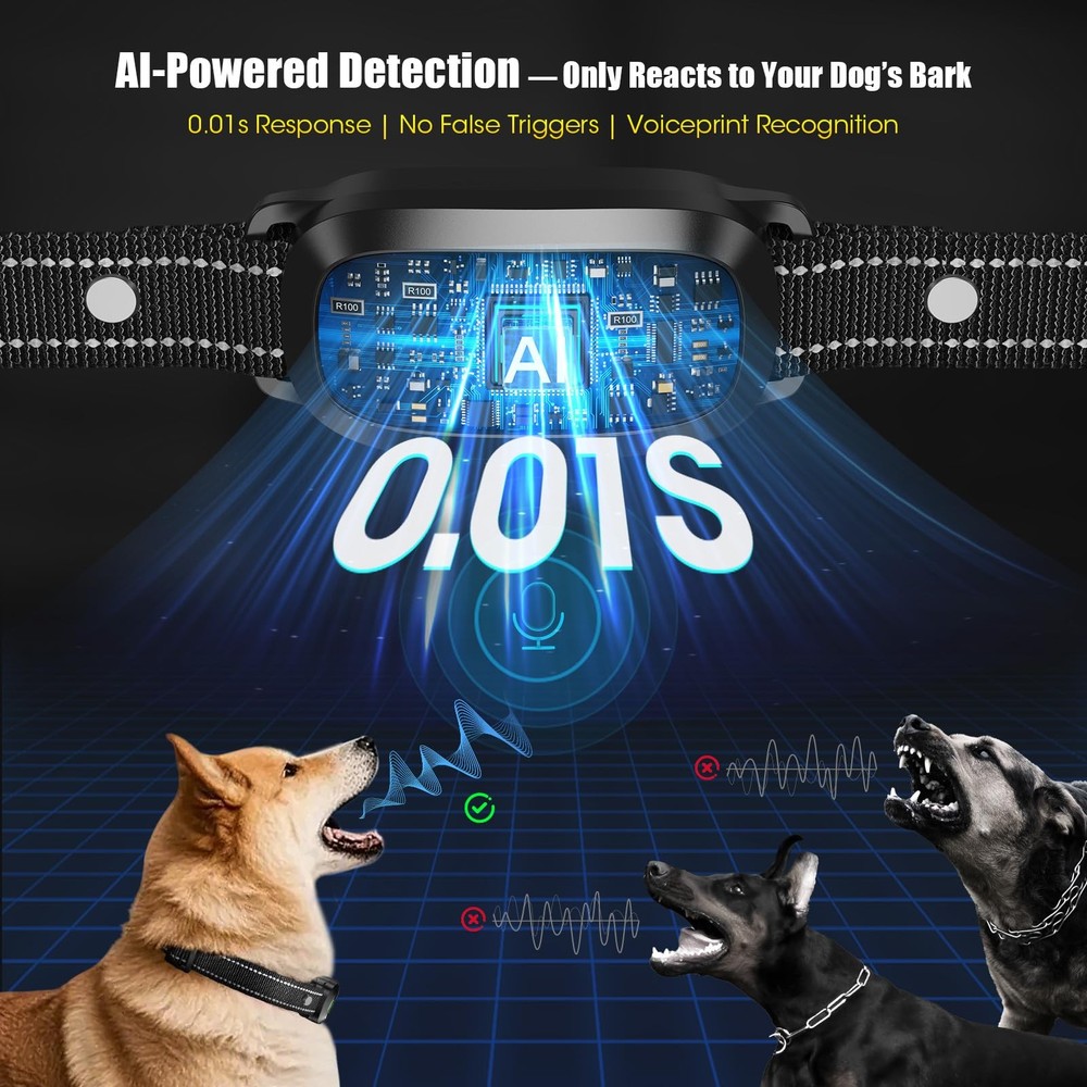 Oliry Smart AI Bark Collar for Large Medium Small Small, Black