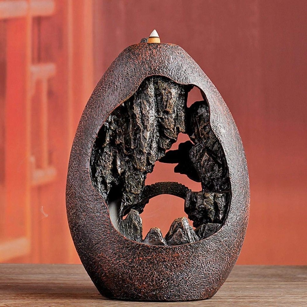 Stimmt Backflow Incense Holder,Waterfall Resin Burner Mountain Brown