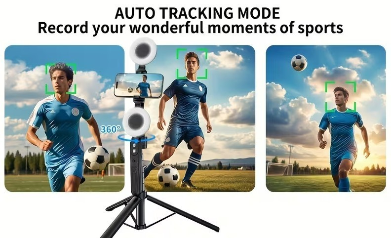 Auto Face Tracking Tripod 360° Rotation with Light, No App, 70.9" Motion Sensor