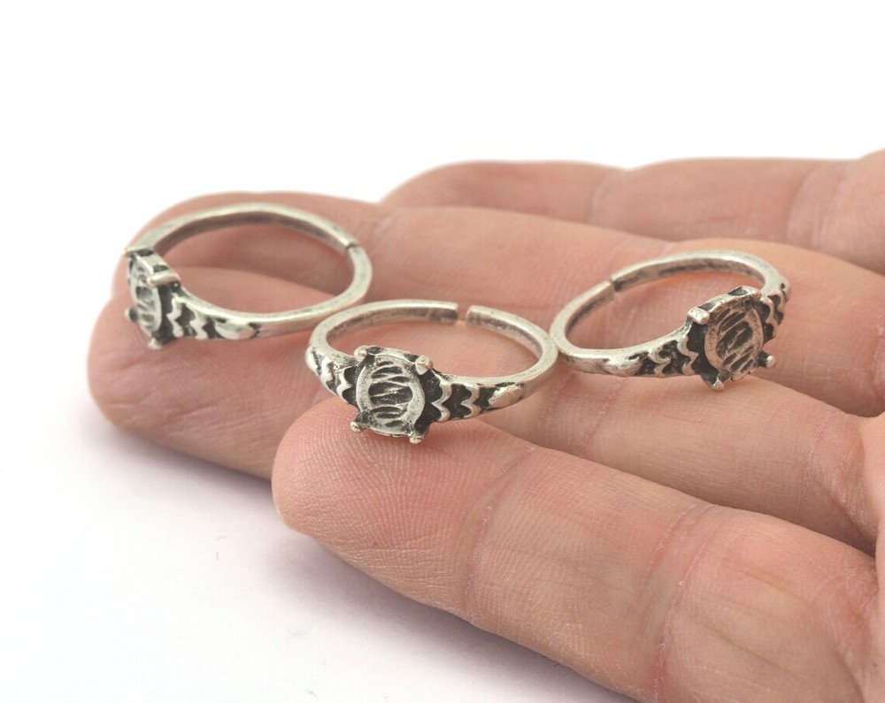 Ring Adjustable Ring Bezel Antique Silver Plated brass (18mm 7.5US  size 2716