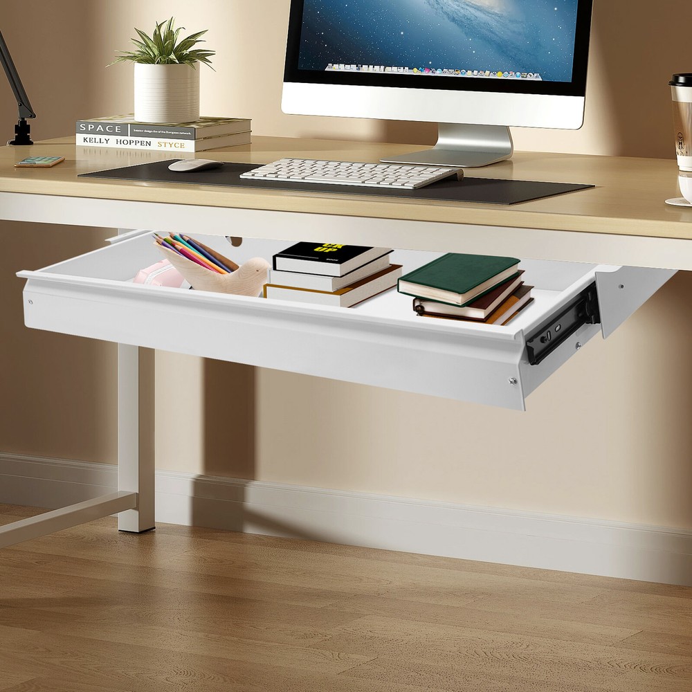 33in White Space Saver Sliding Under Desk Storage Drawer Pull-out Drawer White
