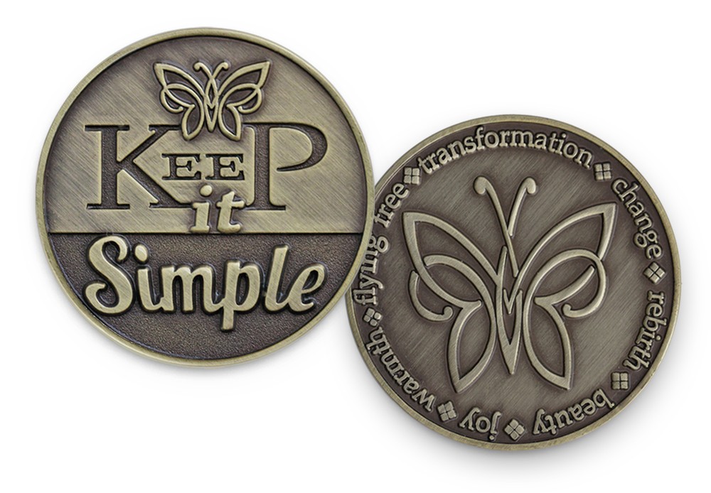 Antiqued Bronze "Keep It Simple" AA/NA/12 Step Recovery Program Coin /Token/Chip