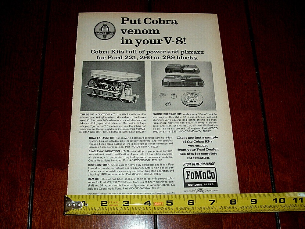 COBRA KITS FORD HIGH PERFORMANCE ORIGINAL 1964 AD