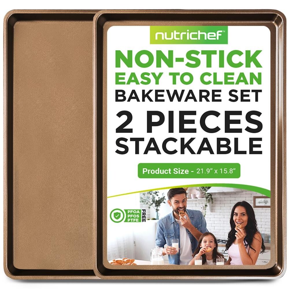 NutriChef Rectangle 2pc Bake Pans Non-Stick Coated Engineered Carbon Steel