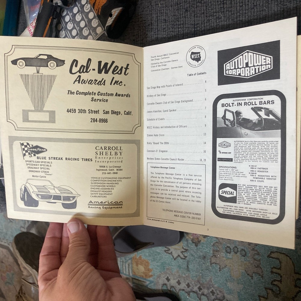 1969 WSCC 4 TH ANNUAL CORVETTE CONVENTION CLUB PROGRAM San Diego