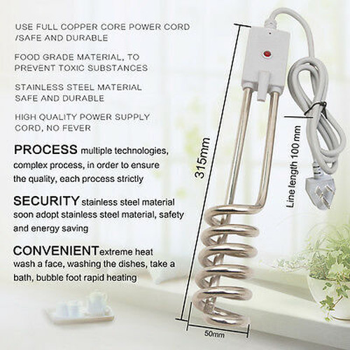 5x Stainless Travel Hot Water System Electric Immersion Water Heater Portable