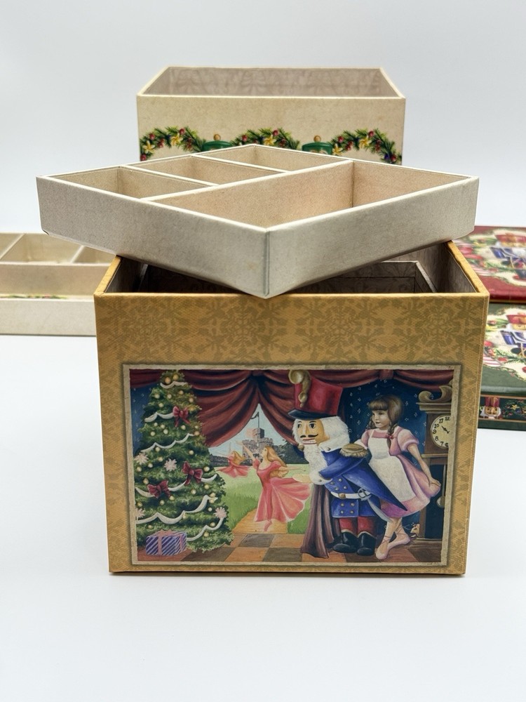 Nutcracker 3-Piece Decorative Nesting Storage Boxes Set w/ Trays Christmas