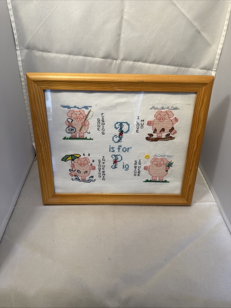 Pig Framed Counted Cross Stitch Featuring Pigs Various Fun Activities 9.5 x 12”