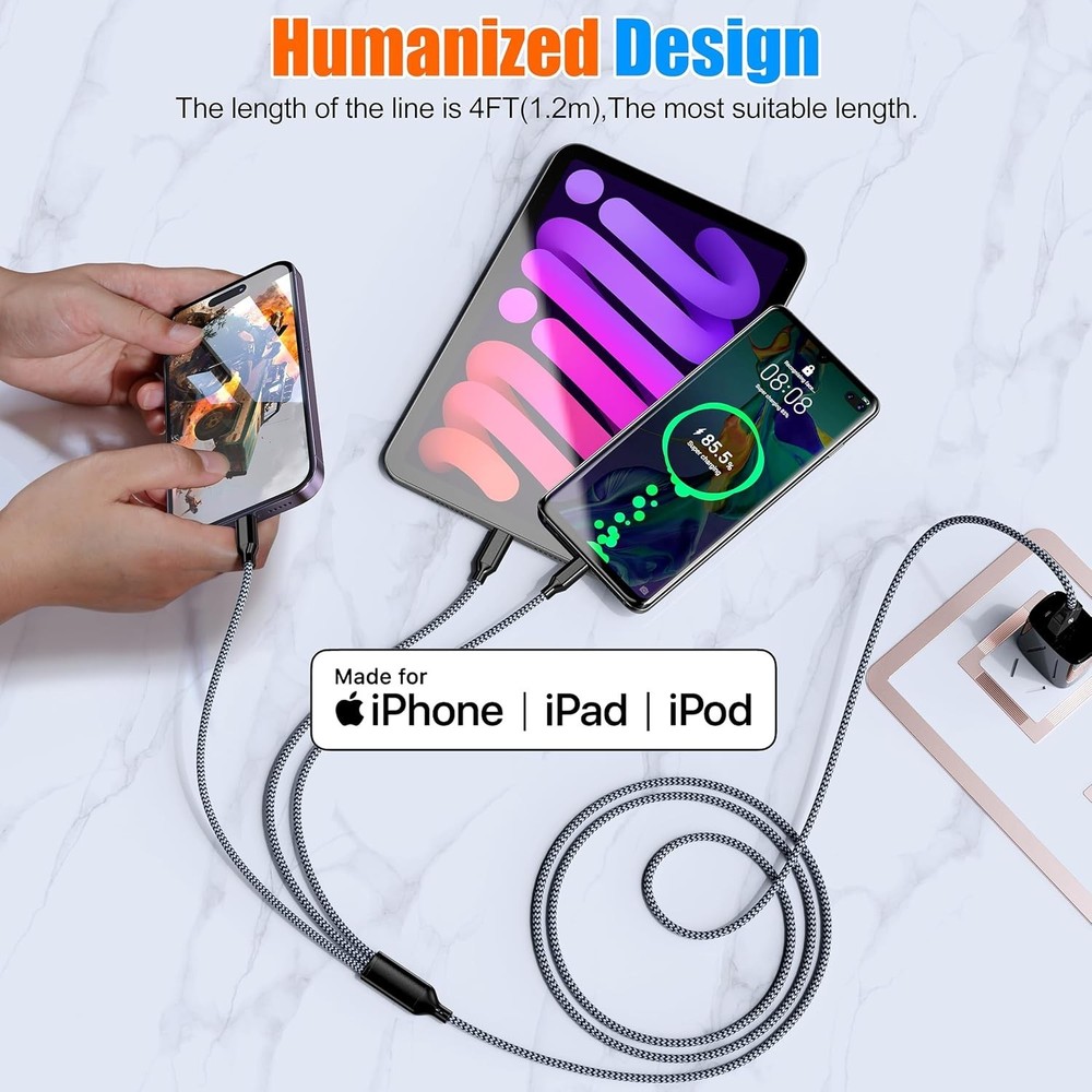 Multi Charging Cable 6ft 2Pack 3 in 1 Charger Cord, Multiple Rapid Nylon Braided